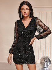 V-Neck Sequin Dress