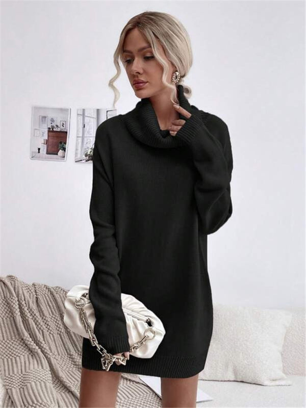 Long Sleeve Turtleneck Knit Sweater Dress in 4 Colors S-XL