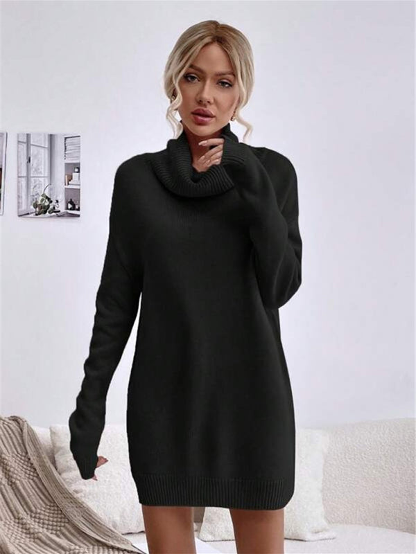 Long Sleeve Turtleneck Knit Sweater Dress in 4 Colors S-XL