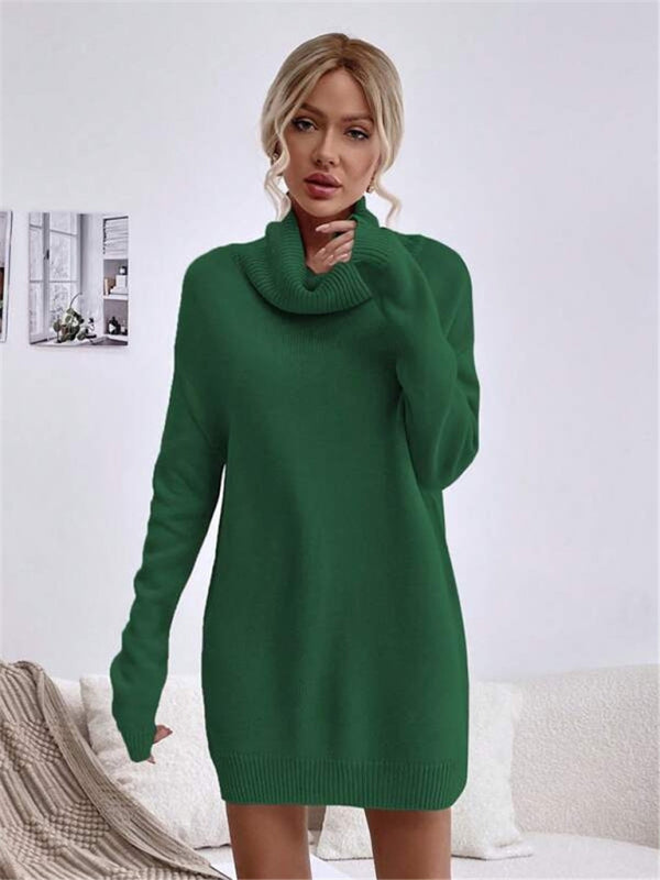 Long Sleeve Turtleneck Knit Sweater Dress in 4 Colors S-XL