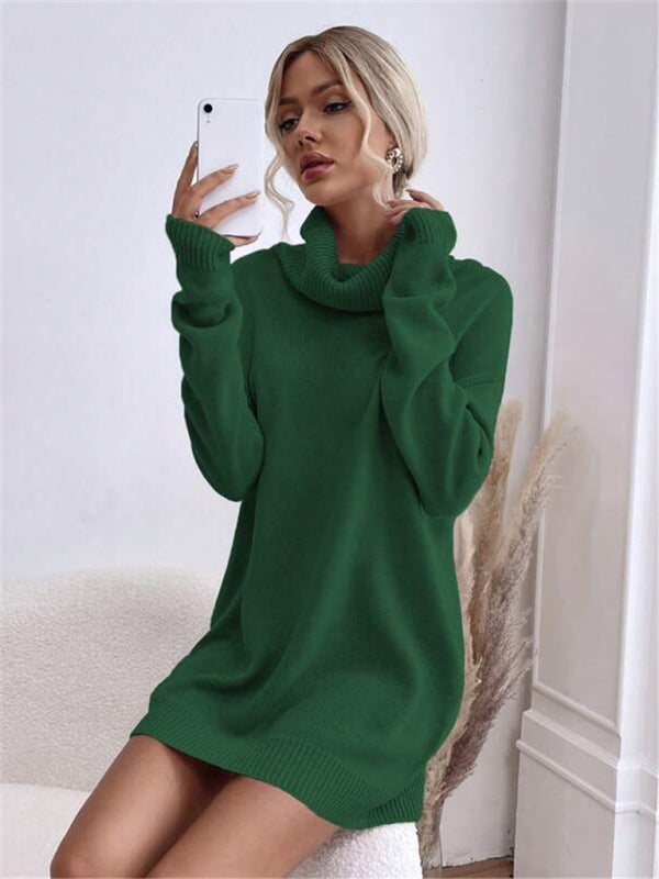 Long Sleeve Turtleneck Knit Sweater Dress in 4 Colors S-XL