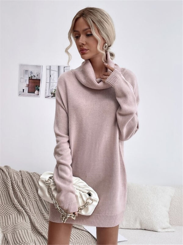 Long Sleeve Turtleneck Knit Sweater Dress in 4 Colors S-XL
