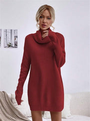 Long Sleeve Turtleneck Knit Sweater Dress in 4 Colors S-XL