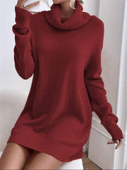 Long Sleeve Turtleneck Knit Sweater Dress in 4 Colors S-XL