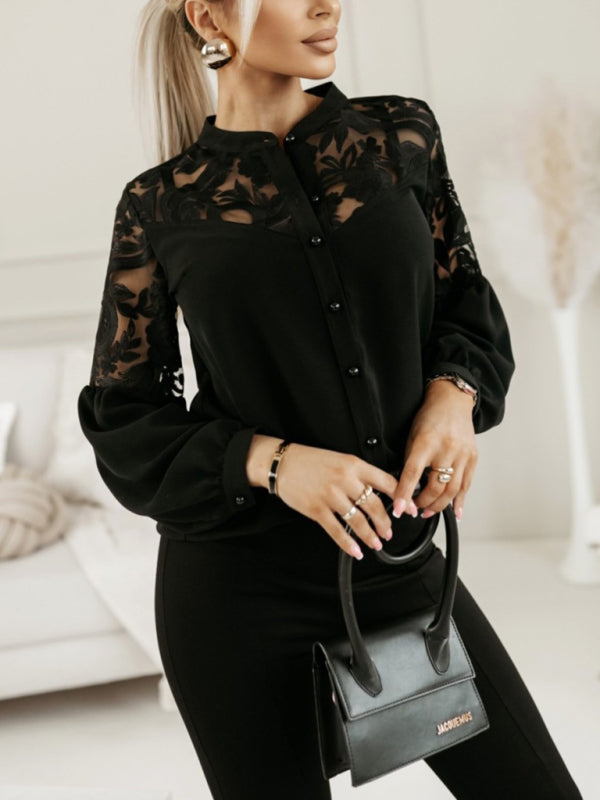 new solid color lace patchwork shirt