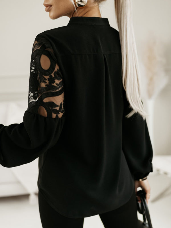 new solid color lace patchwork shirt