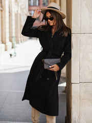 Single Breasted Wool Coat with Waist Tie