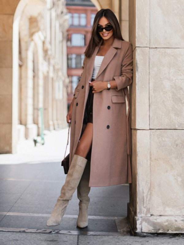 Single Breasted Wool Coat with Waist Tie