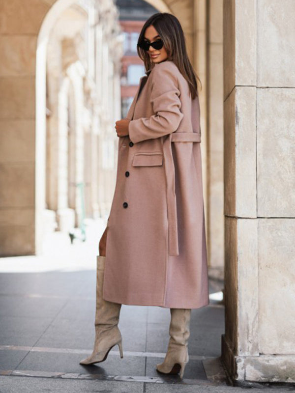 Single Breasted Wool Coat with Waist Tie