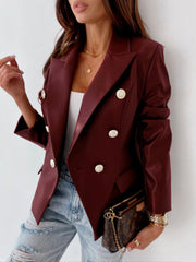 Langärmlige, zweireihige PU-Lederjacke in 4 Farben, Größen 4–12