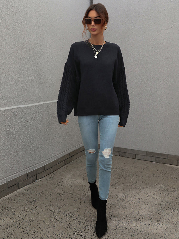 Long Sleeve Thick Knit Round Neck Sweater in 5 Colors S-XL