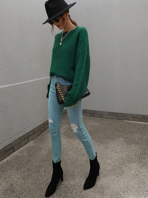 Long Sleeve Thick Knit Round Neck Sweater in 5 Colors S-XL