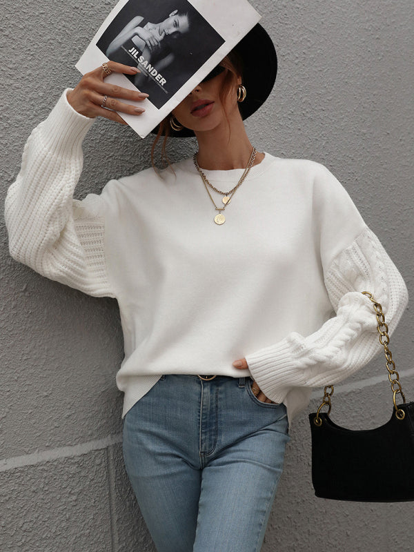 Long Sleeve Thick Knit Round Neck Sweater in 5 Colors S-XL