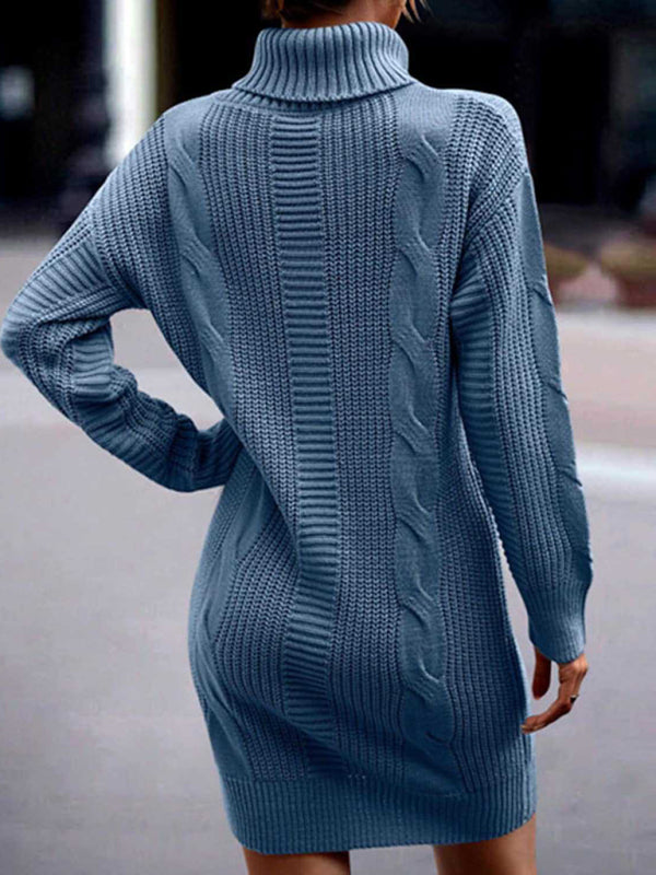 Mid-Length Turtleneck Long Sleeve Sweater Dress in 5 Colors S-XL