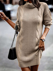 Mid-Length Turtleneck Long Sleeve Sweater Dress in 5 Colors S-XL