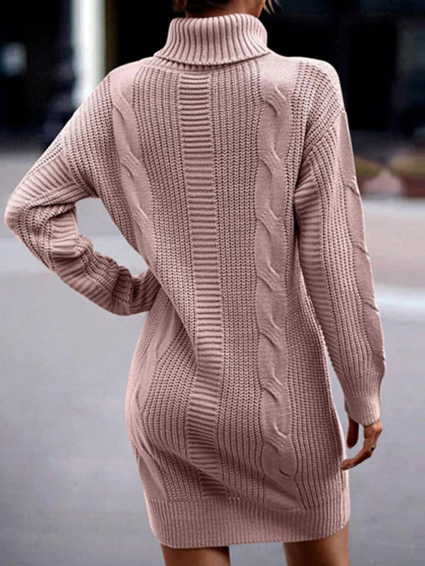 Mid-Length Turtleneck Long Sleeve Sweater Dress in 5 Colors S-XL