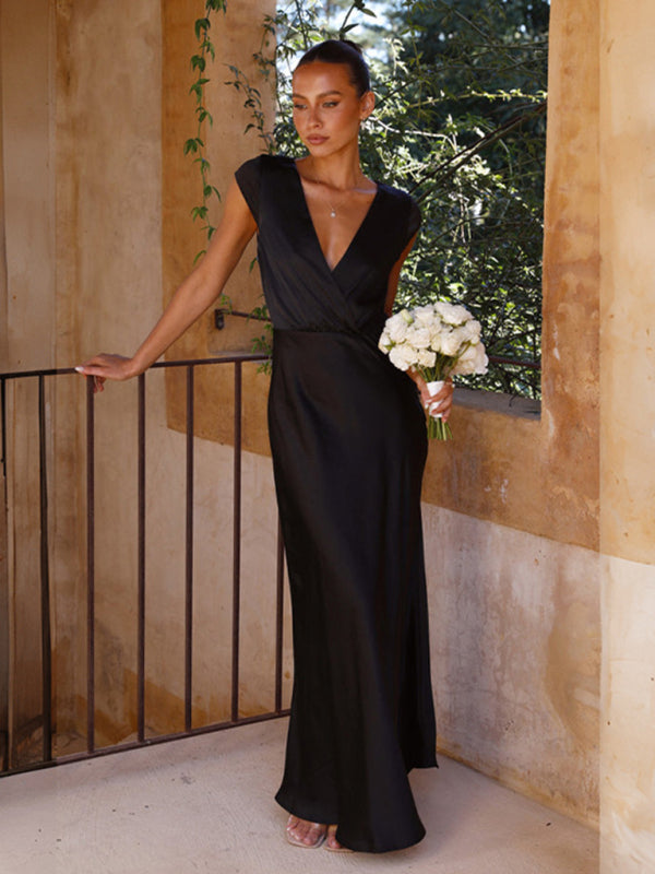 V-Neck Floor Length Evening Gown in 4 Colors S-XL