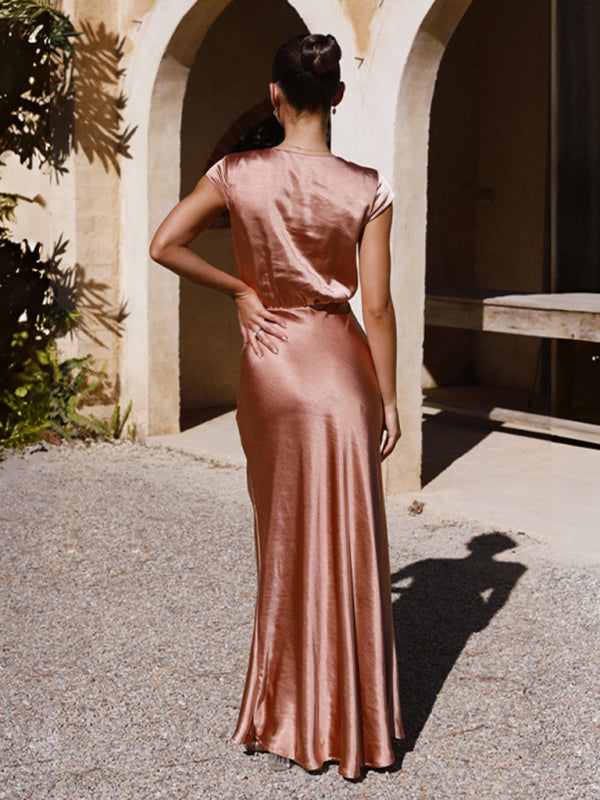 V-Neck Floor Length Evening Gown in 4 Colors S-XL