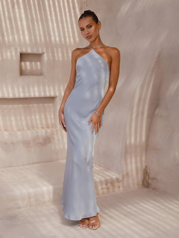 Halterneck Backless Floor Length Dress in 4 Colors S-XL