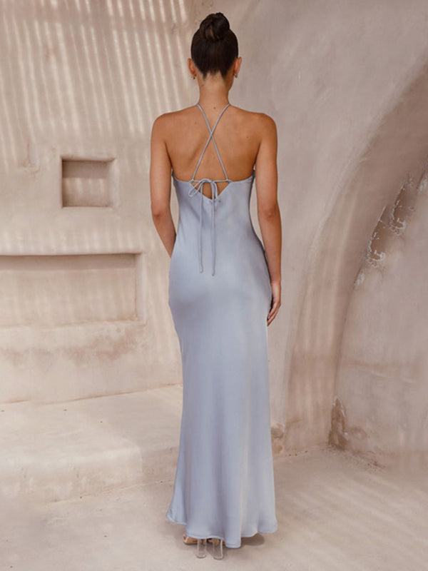 Halterneck Backless Floor Length Dress in 4 Colors S-XL