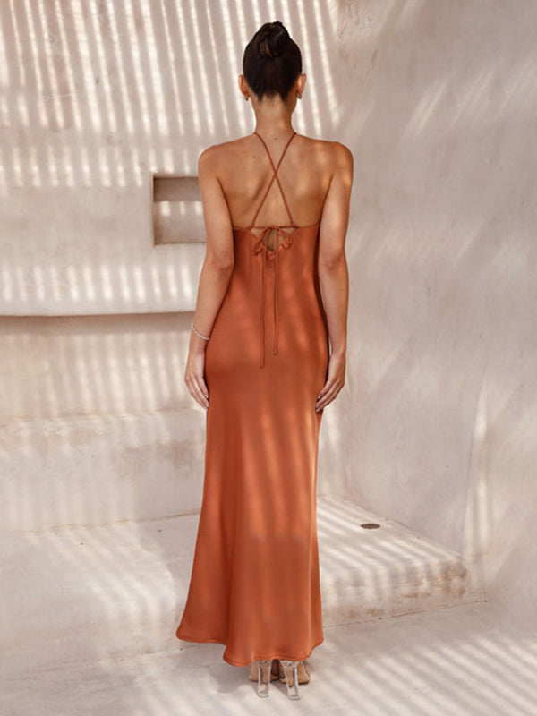 Halterneck Backless Floor Length Dress in 4 Colors S-XL