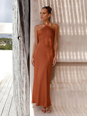 Halterneck Backless Floor Length Dress in 4 Colors S-XL
