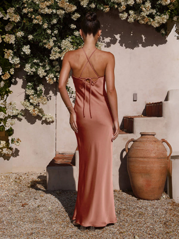 Halterneck Backless Floor Length Dress in 4 Colors S-XL