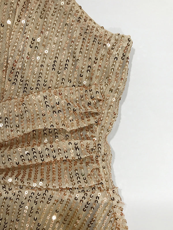 Sequined Cross Strap Sleeveless Party Dress in 2 Colors Waist 29-35