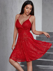 Sequined Cross Strap Sleeveless Party Dress in 2 Colors Waist 29-35