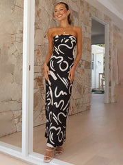 Bedrucktes rückenfreies Maxikleid mit Tube-Top, S-XL