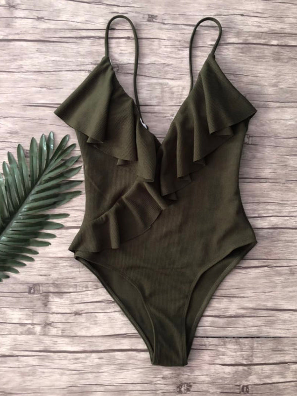 Ruffled One Piece Swimsuit in 6 Colors S-XL