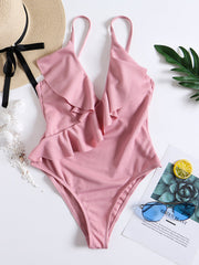 Ruffled One Piece Swimsuit in 6 Colors S-XL