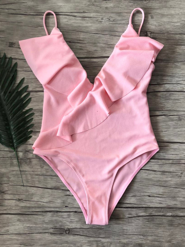 Ruffled One Piece Swimsuit in 6 Colors S-XL
