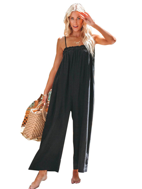 Wide Leg Cropped Sleeveless Jumpsuit with Side Pockets in 2 Colors S-XL