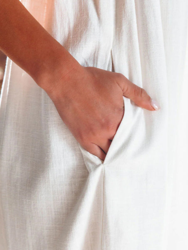 Wide Leg Cropped Sleeveless Jumpsuit with Side Pockets in 2 Colors S-XL