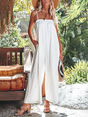 Wide Leg Cropped Sleeveless Jumpsuit with Side Pockets in 2 Colors S-XL
