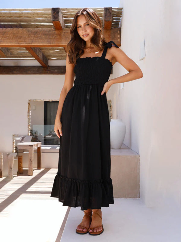 Sleeveless Midi Dress with Tied Shoulder Straps in 4 Colors S-XL