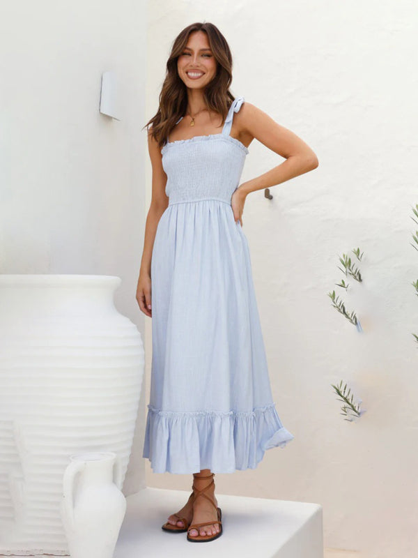 Sleeveless Midi Dress with Tied Shoulder Straps in 4 Colors S-XL