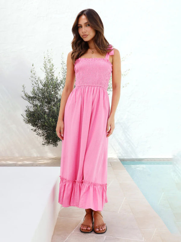 Sleeveless Midi Dress with Tied Shoulder Straps in 4 Colors S-XL