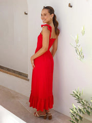 Sleeveless Midi Dress with Tied Shoulder Straps in 4 Colors S-XL