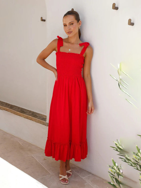 Sleeveless Midi Dress with Tied Shoulder Straps in 4 Colors S-XL
