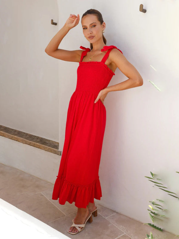 Sleeveless Midi Dress with Tied Shoulder Straps in 4 Colors S-XL