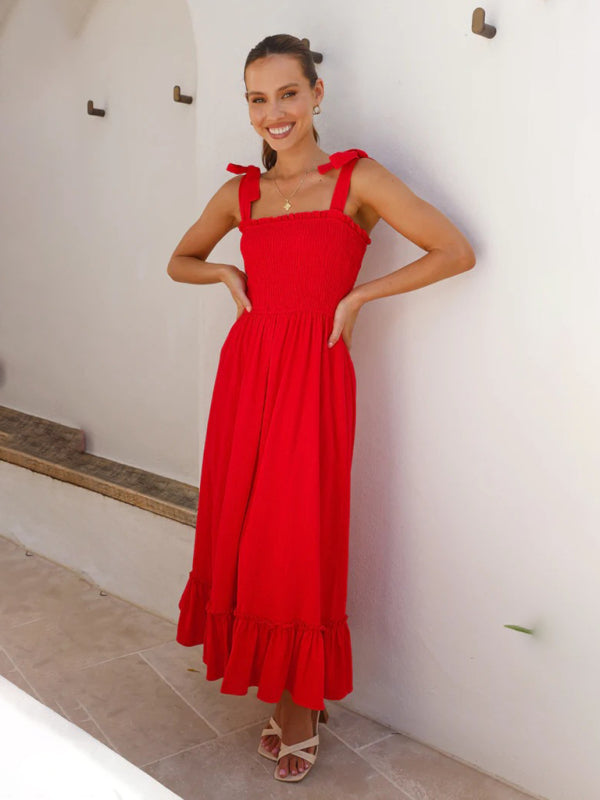 Sleeveless Midi Dress with Tied Shoulder Straps in 4 Colors S-XL