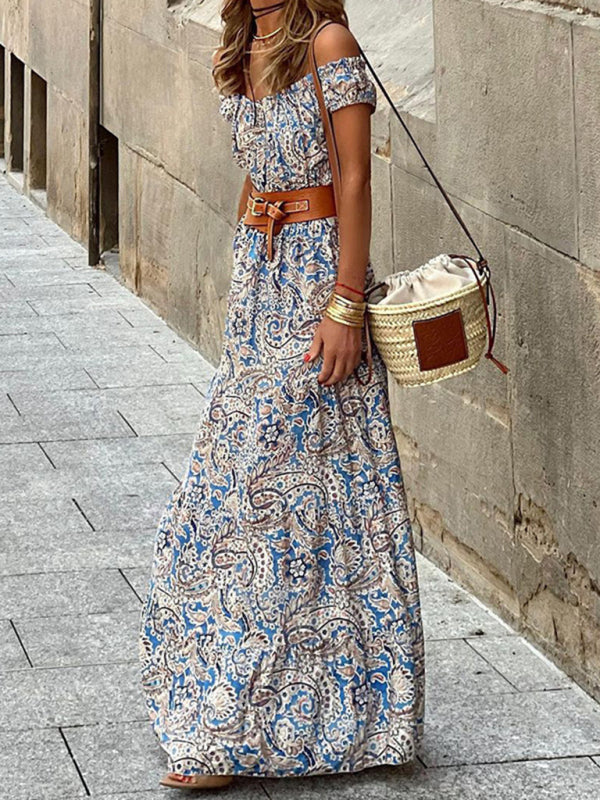 Off-the-Shoulder Short Sleeve Bohemian Maxi Dress S-XXL
