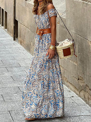 Off-the-Shoulder Short Sleeve Bohemian Maxi Dress S-XXL