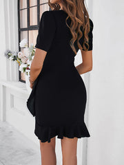 Short Sleeve Cocktail Dress with Asymmetric Ruffled Hem