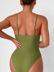 Solid Color One Piece V-Neck Swimsuit in 8 Colors S-XXL
