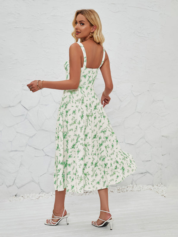 Sleeveless Floral Summer Midi Dress with Leg Slit