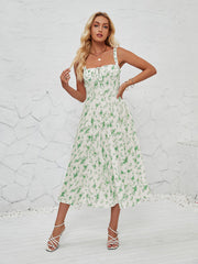 Sleeveless Floral Summer Midi Dress with Leg Slit