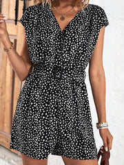 Leopard Print V-Neck Sleeveless Romper Jumpsuit with Belt